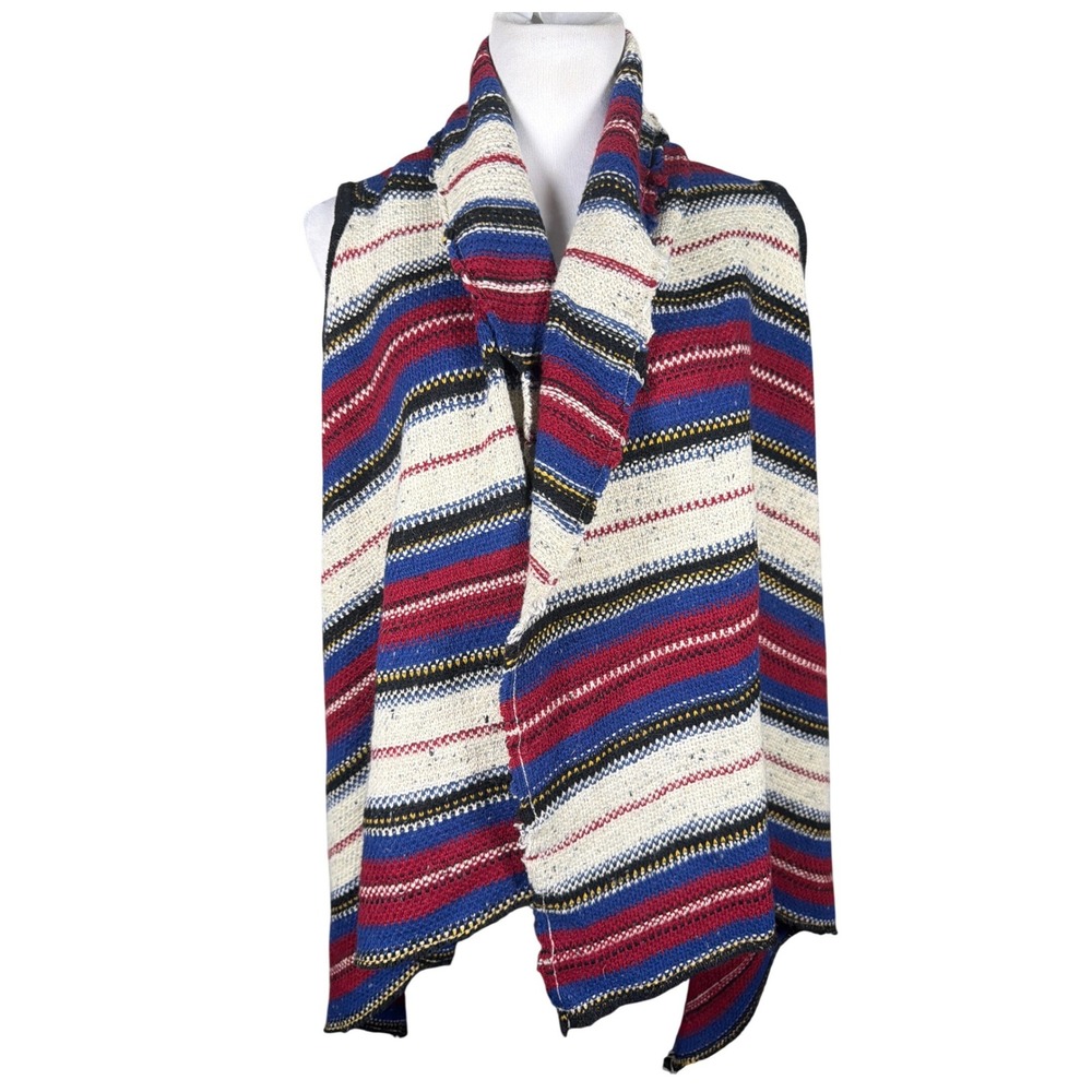 Sam Edelman Womens Striped Open Front Knit Sweater Vest Red Blue XS SE0169SCN